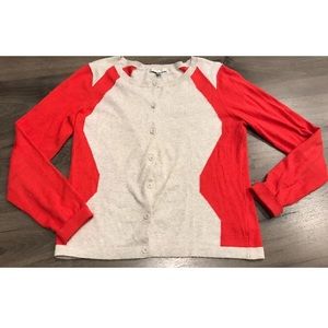 CAbi Hourglass Cardigan Sweater Orange & Oatmeal